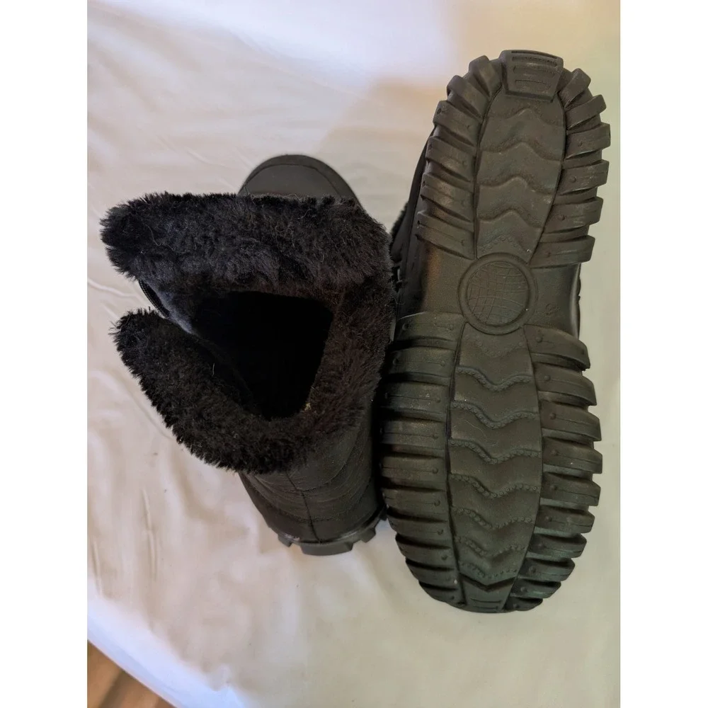 Mainstream Mens Black Puffer Winter Boots Faux Fur Lined Ankle Booties Size 12.5